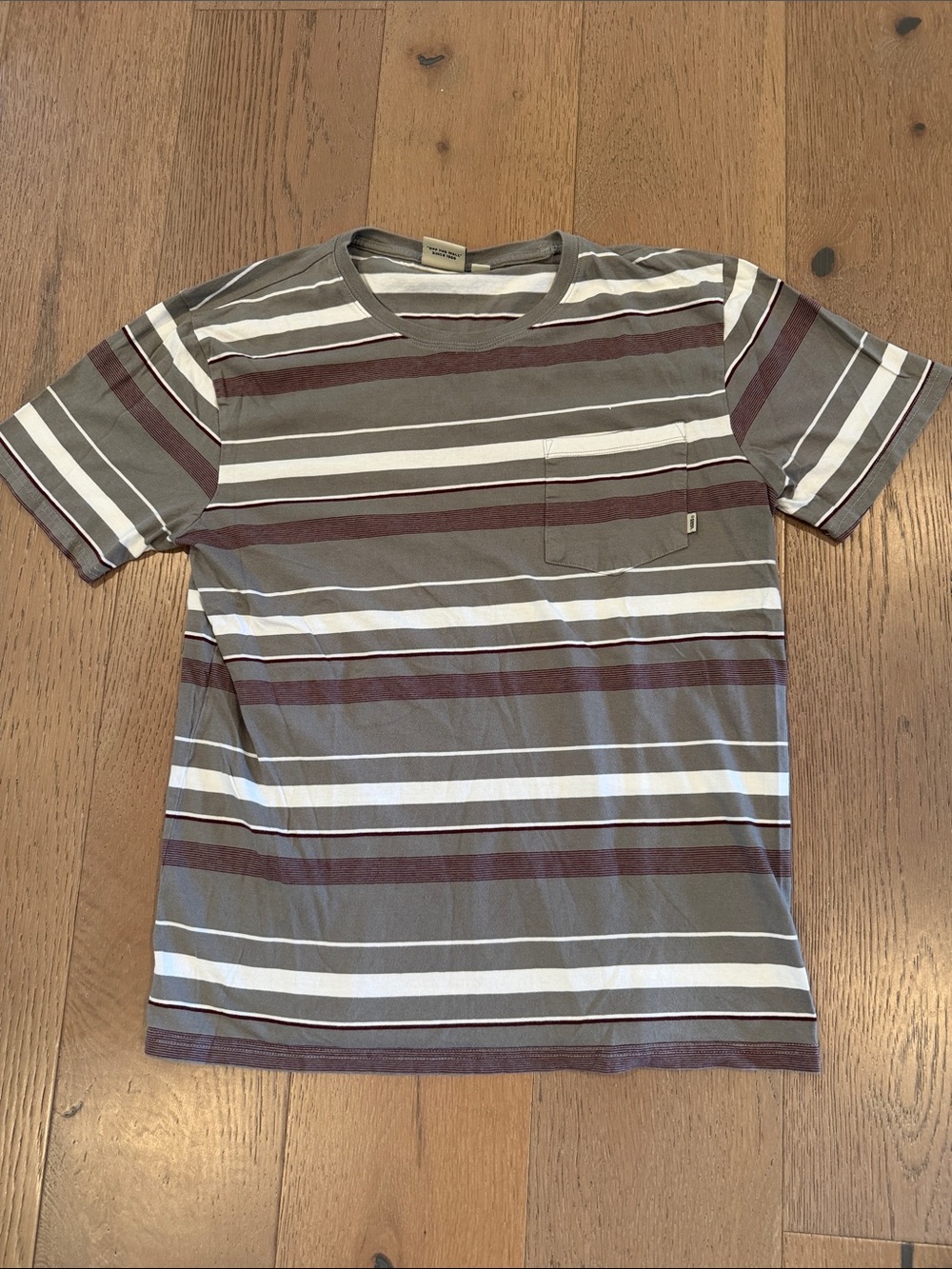 Vans Striped Pocket T-Shirt in Gray and Maroon